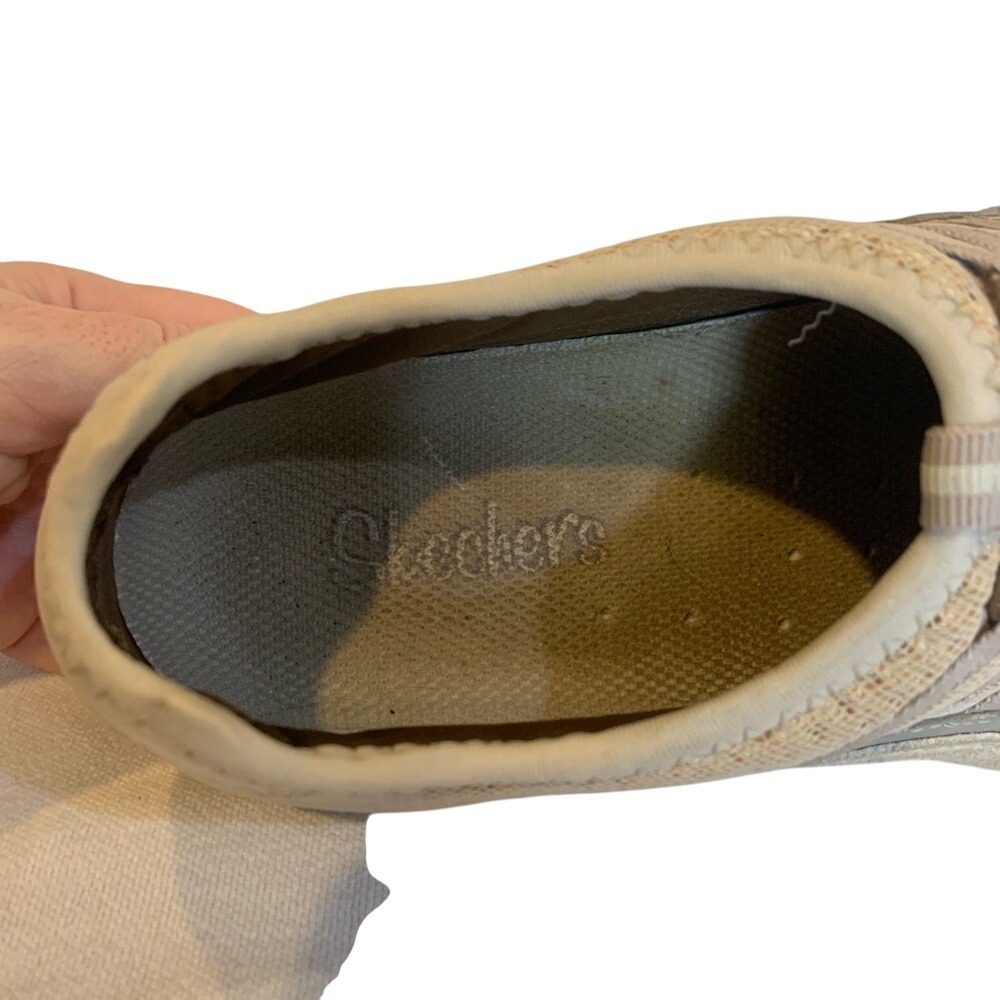 Skechers Womens Slip On Sneakers Taupe Mesh Leather Comfort 8 Sporty Casual - Picture 7 of 8